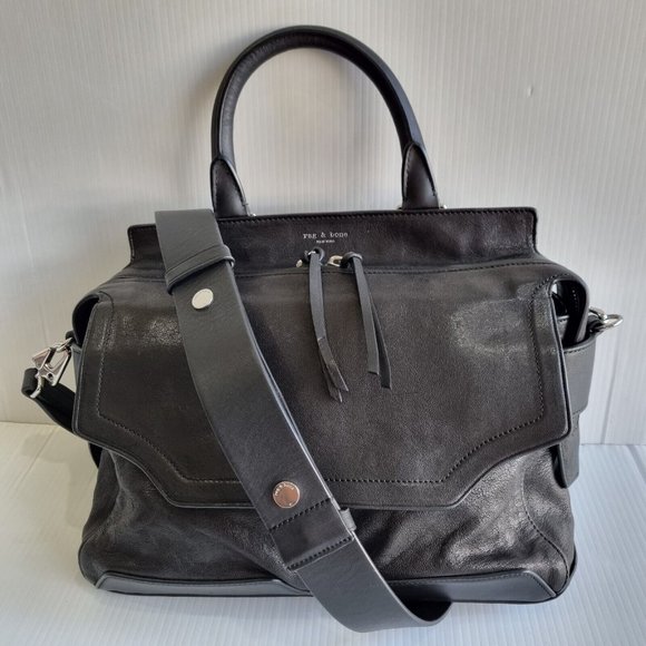 Rag & Bone Pilot Satchel Black Lamb Leather Crossbody Shoulder Bag - Picture 3 of 14